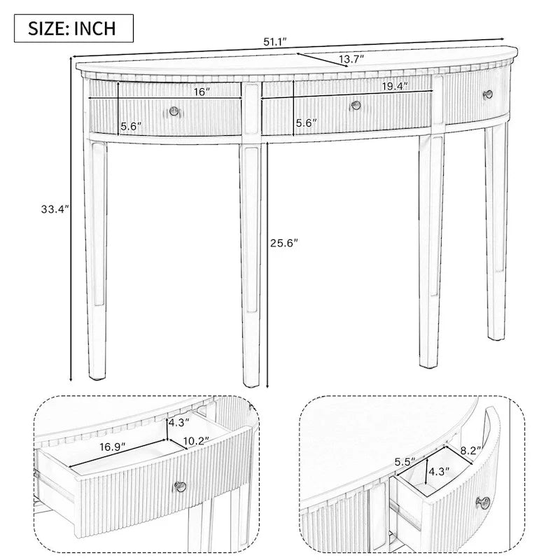 U-Style Distinctive Features of Pine Veneer Console Table