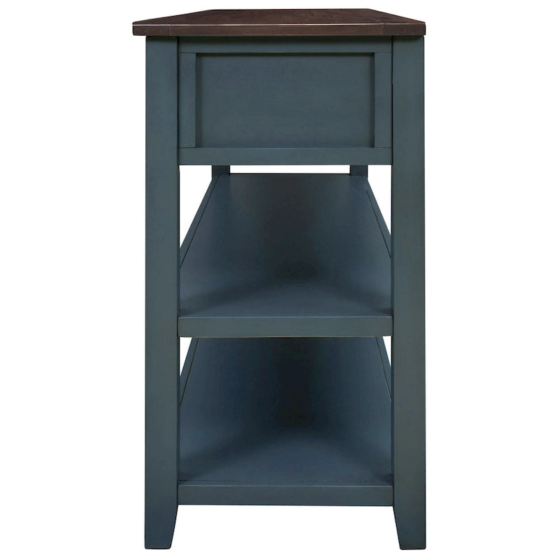 Retro Design Console Table with Two Open Shelves, Pine Solid Wood Frame and Legs for Living Room