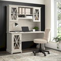 Linen White Oak Farmhouse Desk with Hutch & Storage Cabinet, 1-Person