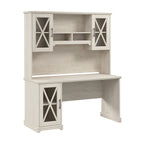 Linen White Oak Farmhouse Desk with Hutch & Storage Cabinet, 1-Person