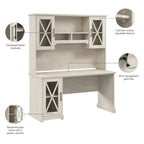 Linen White Oak Farmhouse Desk with Hutch & Storage Cabinet, 1-Person