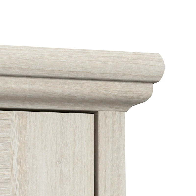 Linen White Oak Farmhouse Desk with Hutch & Storage Cabinet, 1-Person