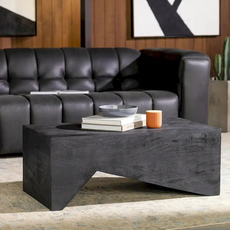 Black Modern Wood Coffee Table, 39"W x 22"D x 15"H