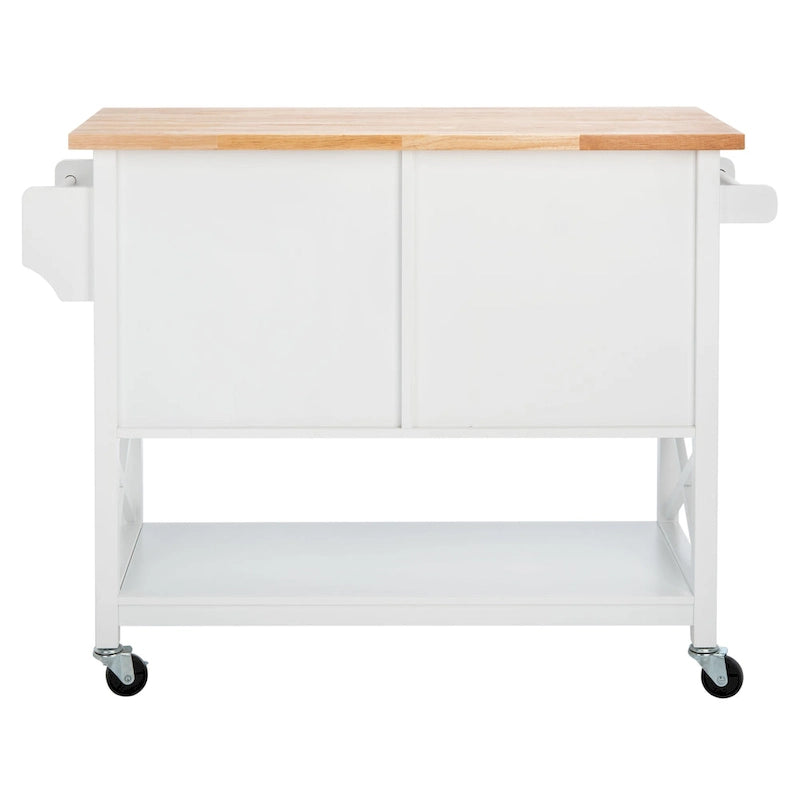 White/Natural 2-Door 1-Shelf Kitchen Cart, Single Use