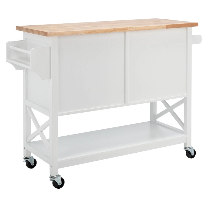 White/Natural 2-Door 1-Shelf Kitchen Cart, Single Use