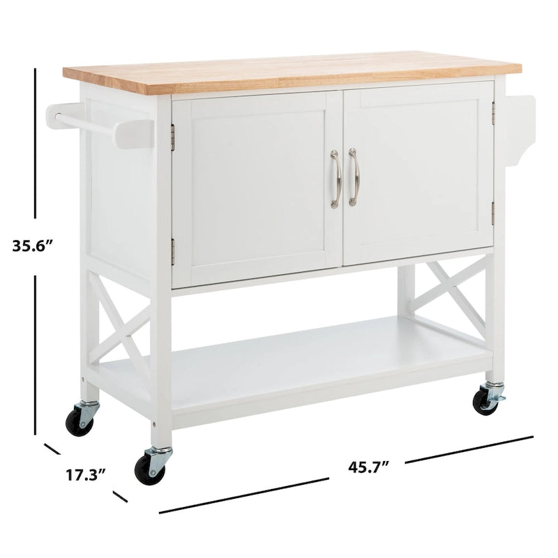 White/Natural 2-Door 1-Shelf Kitchen Cart, Single Use