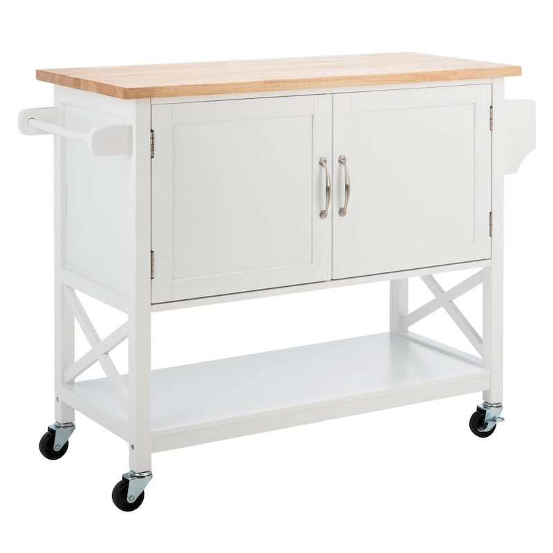 White/Natural 2-Door 1-Shelf Kitchen Cart, Single Use