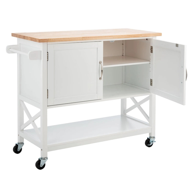 White/Natural 2-Door 1-Shelf Kitchen Cart, Single Use
