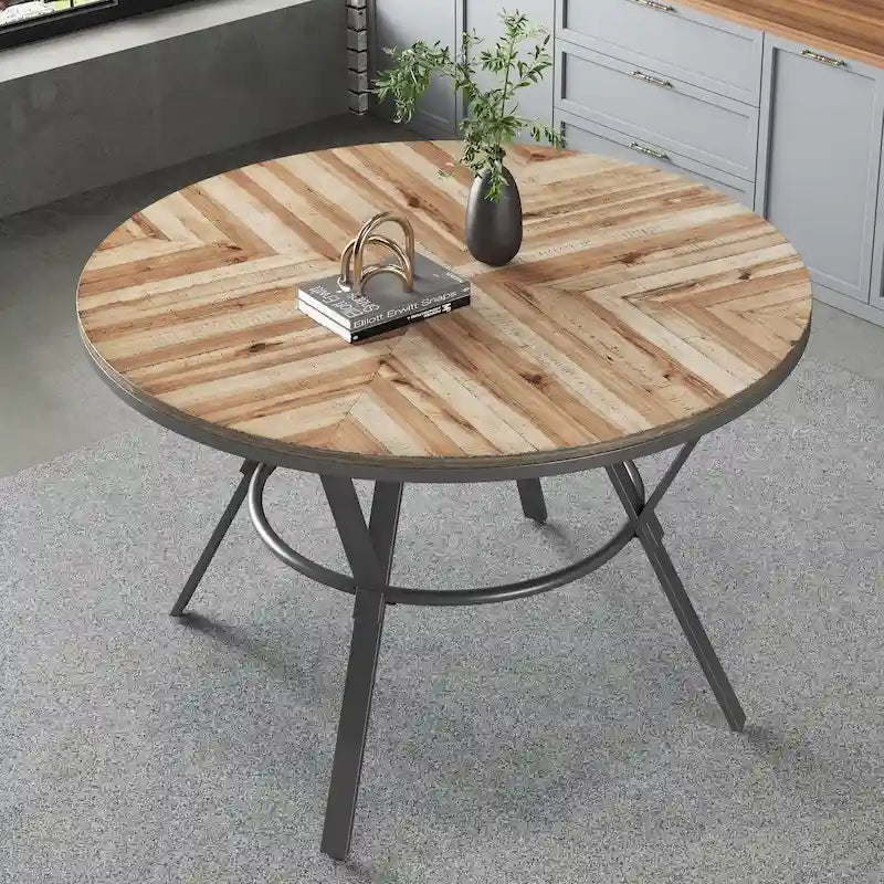 Light Birch & Black Round Dining Table, Seats 2–4