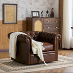 Green / Dark Brown Chesterfield Swivel Club Chair, Faux Leather, 1-Seat, 360° Rotation