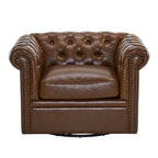 Green / Dark Brown Chesterfield Swivel Club Chair, Faux Leather, 1-Seat, 360° Rotation