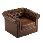 Green / Dark Brown Chesterfield Swivel Club Chair, Faux Leather, 1-Seat, 360° Rotation