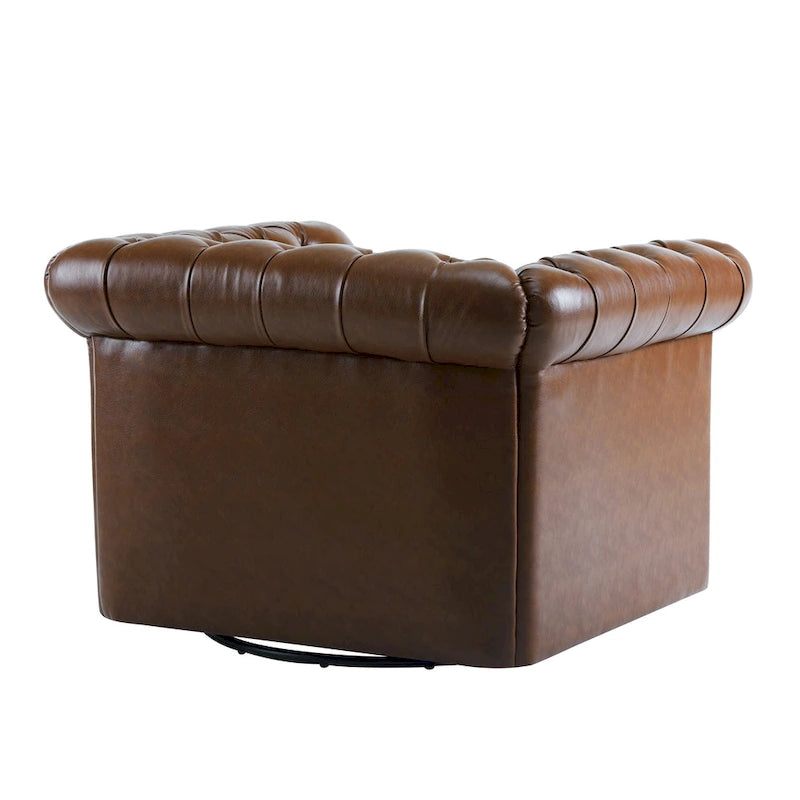Green / Dark Brown Chesterfield Swivel Club Chair, Faux Leather, 1-Seat, 360° Rotation