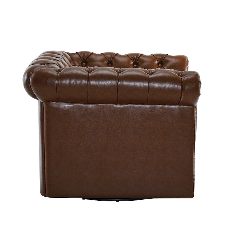 Green / Dark Brown Chesterfield Swivel Club Chair, Faux Leather, 1-Seat, 360° Rotation