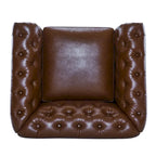Green / Dark Brown Chesterfield Swivel Club Chair, Faux Leather, 1-Seat, 360° Rotation