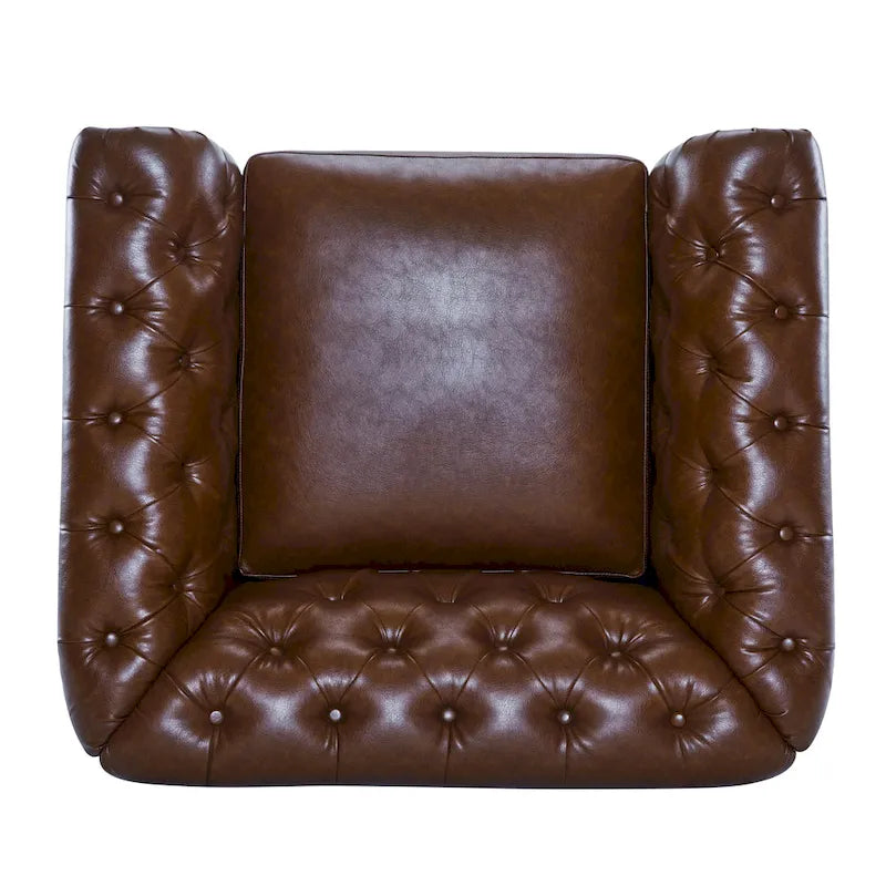Green / Dark Brown Chesterfield Swivel Club Chair, Faux Leather, 1-Seat, 360° Rotation