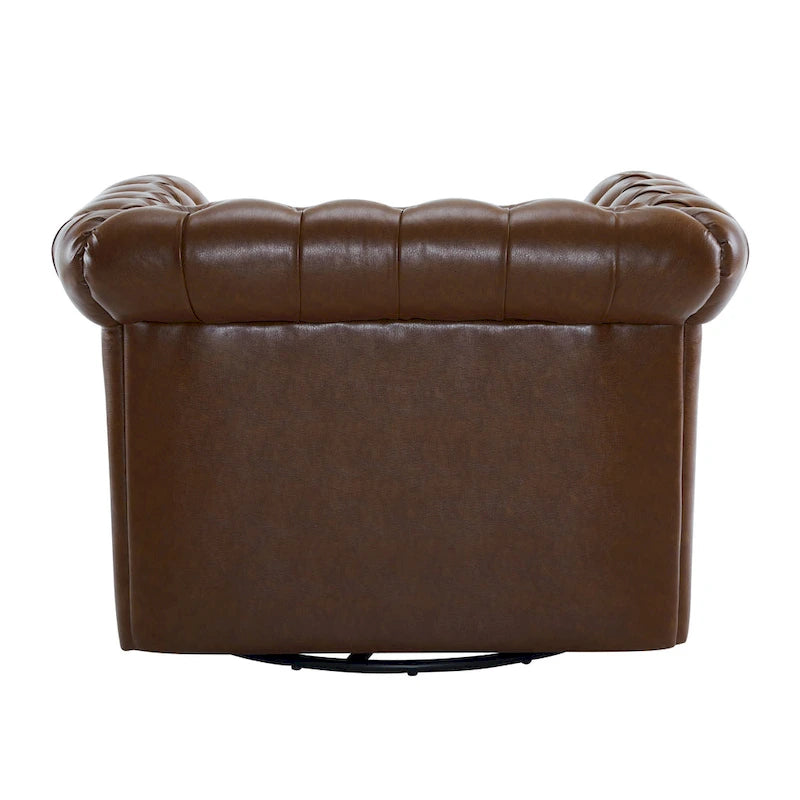 Green / Dark Brown Chesterfield Swivel Club Chair, Faux Leather, 1-Seat, 360° Rotation