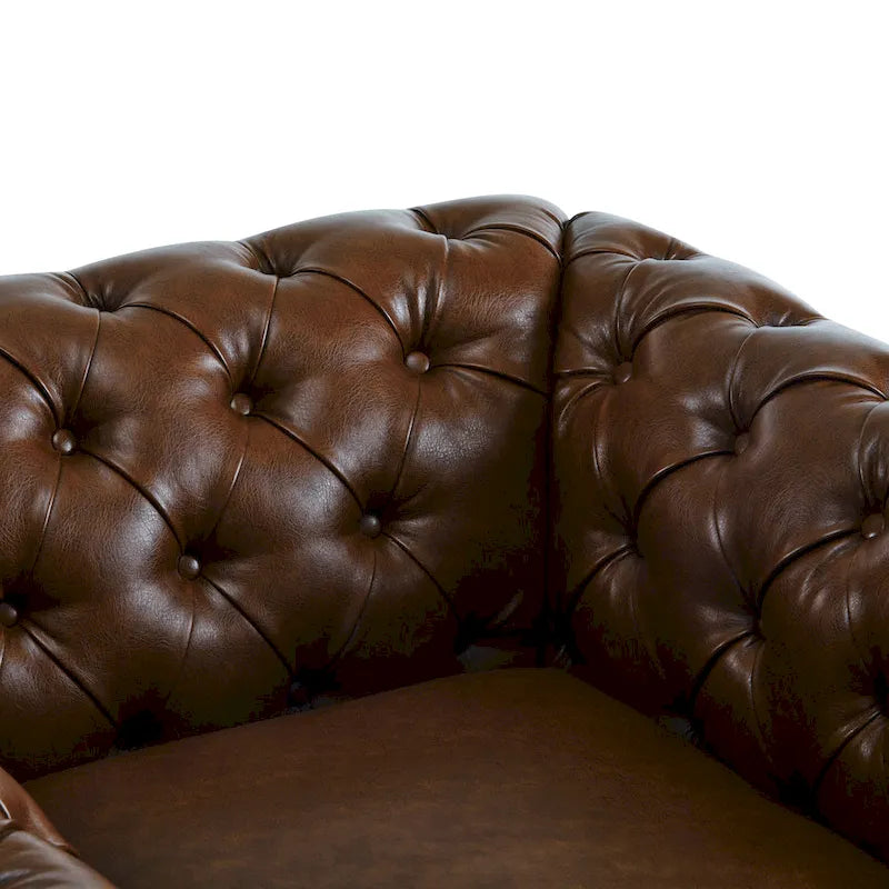 Green / Dark Brown Chesterfield Swivel Club Chair, Faux Leather, 1-Seat, 360° Rotation
