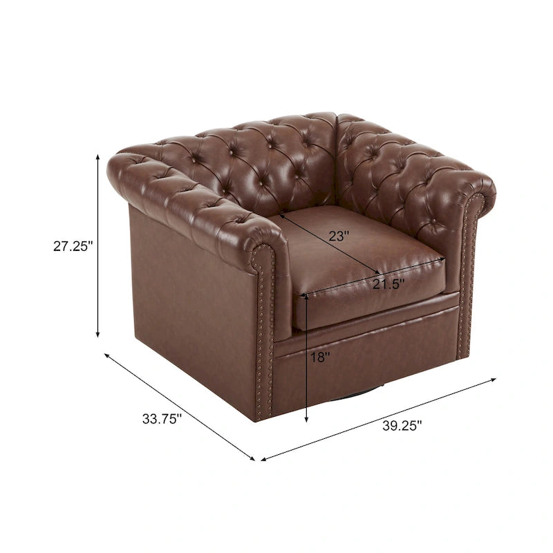 Green / Dark Brown Chesterfield Swivel Club Chair, Faux Leather, 1-Seat, 360° Rotation