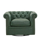 Green / Dark Brown Chesterfield Swivel Club Chair, Faux Leather, 1-Seat, 360° Rotation