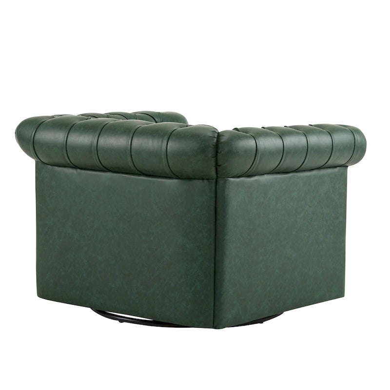 Green / Dark Brown Chesterfield Swivel Club Chair, Faux Leather, 1-Seat, 360° Rotation