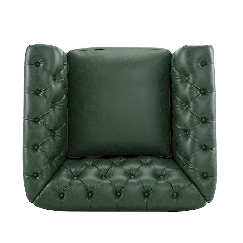 Green / Dark Brown Chesterfield Swivel Club Chair, Faux Leather, 1-Seat, 360° Rotation