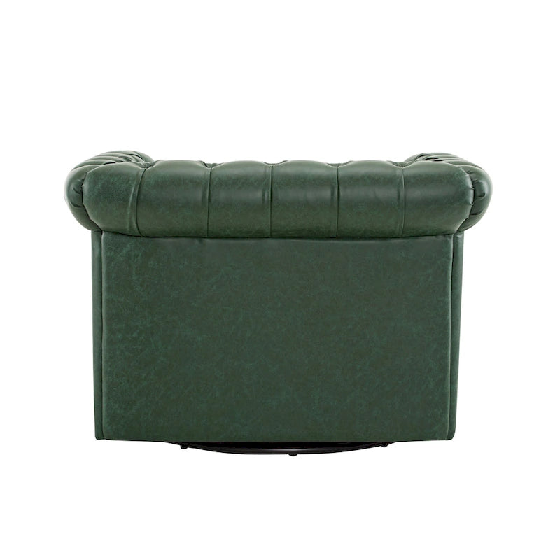 Green / Dark Brown Chesterfield Swivel Club Chair, Faux Leather, 1-Seat, 360° Rotation