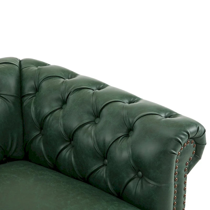 Green / Dark Brown Chesterfield Swivel Club Chair, Faux Leather, 1-Seat, 360° Rotation