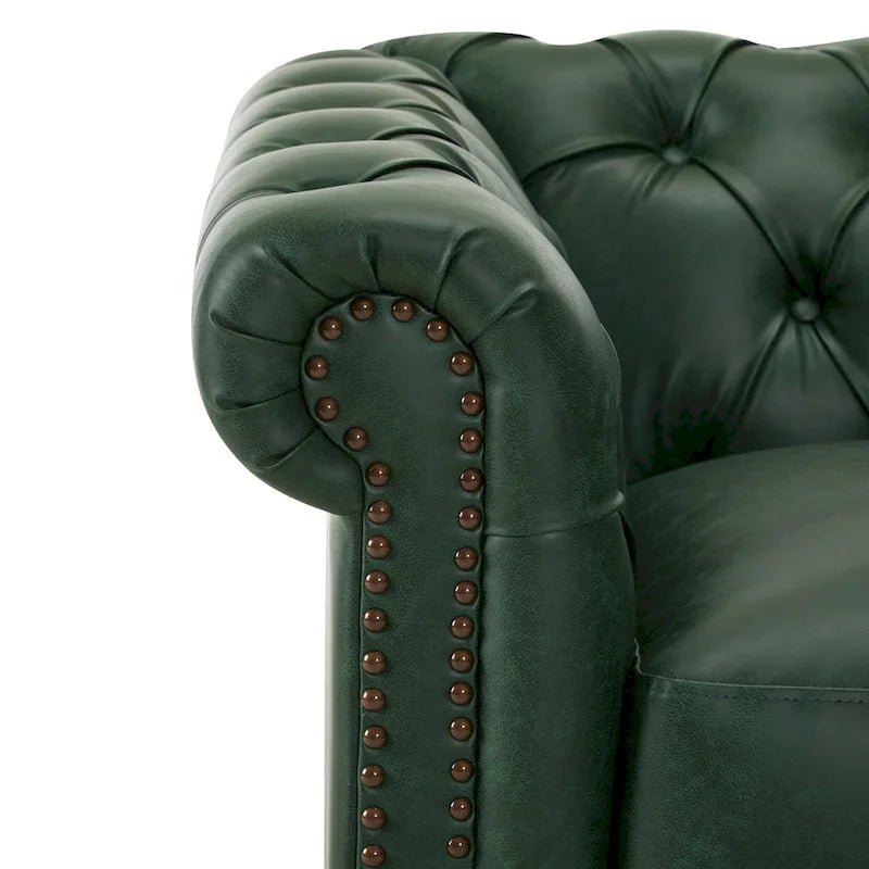 Green / Dark Brown Chesterfield Swivel Club Chair, Faux Leather, 1-Seat, 360° Rotation