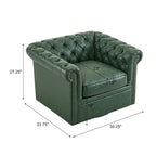 Green / Dark Brown Chesterfield Swivel Club Chair, Faux Leather, 1-Seat, 360° Rotation