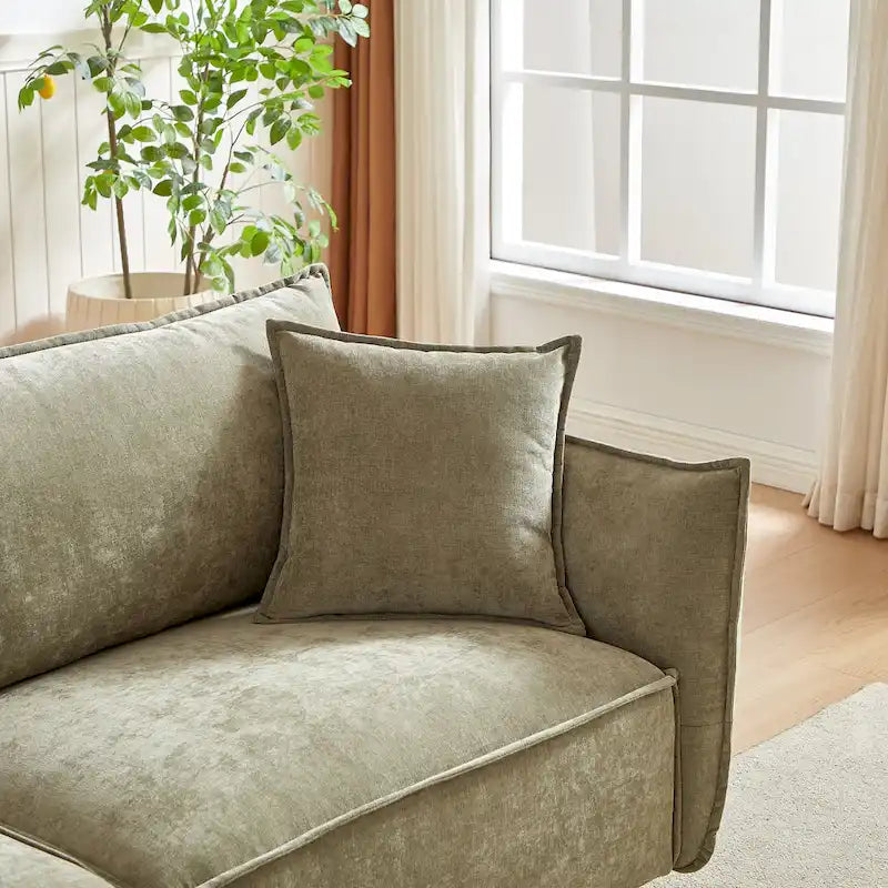 3-pieces Linen Modular Sofa Set with 3+3+1 Seater Combo and Wooden Frame & 5 Pillows