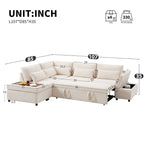 107 Oversized Chenille Modular Sectional Pull-out Sofa, Free Movement Storage Ottoman
