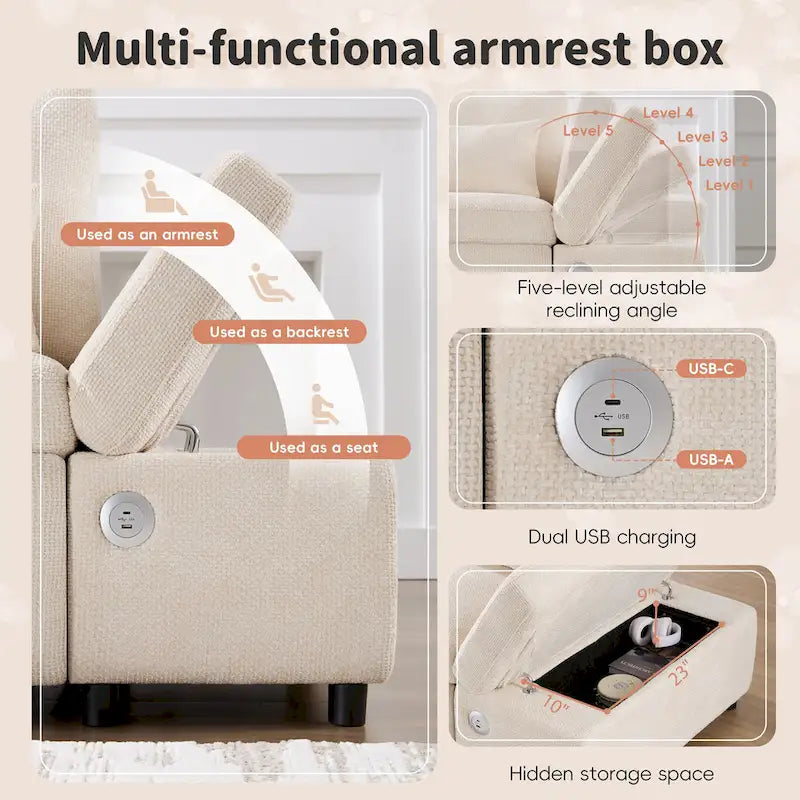 107 Oversized Chenille Modular Sectional Pull-out Sofa, Free Movement Storage Ottoman