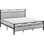 Bed Frame with Headboard, Industrial Platform Queen Bed Frame with 14 Strong Metal Slats Support