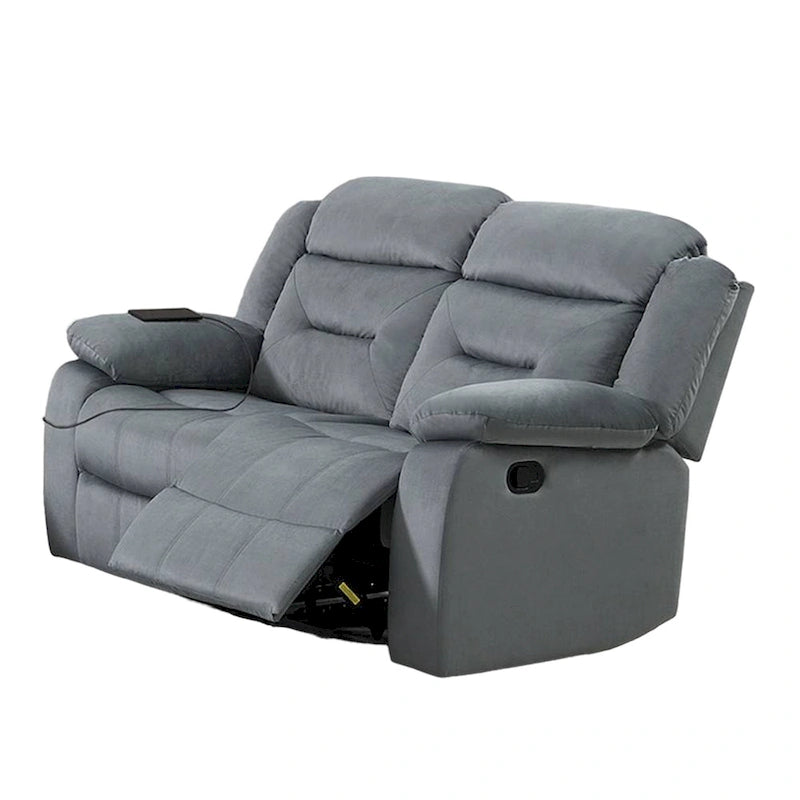 Niko Manual Recliner Loveseat, Light Gray Velvet, Solid Wood, 60 Inch