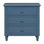 Mid-Century Modern Nightstand, Wooden Lockers with Metal Handle 3 Drawers, Entry Side Table with Solid Wood Legs