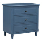 Mid-Century Modern Nightstand, Wooden Lockers with Metal Handle 3 Drawers, Entry Side Table with Solid Wood Legs