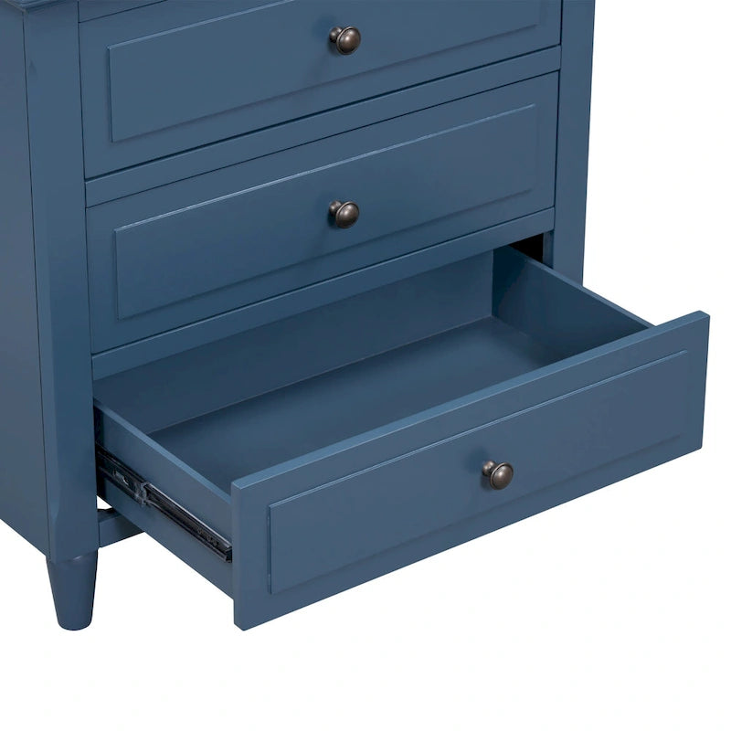 Mid-Century Modern Nightstand, Wooden Lockers with Metal Handle 3 Drawers, Entry Side Table with Solid Wood Legs