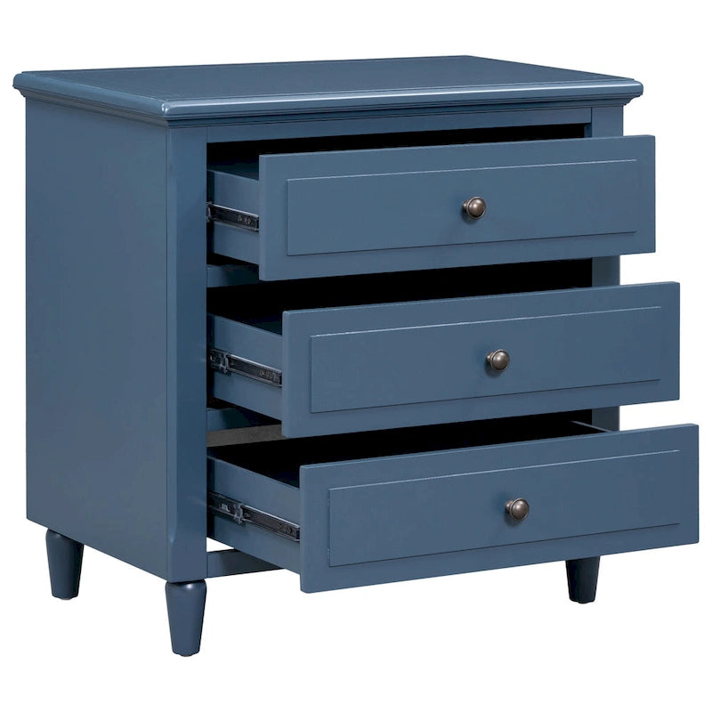 Mid-Century Modern Nightstand, Wooden Lockers with Metal Handle 3 Drawers, Entry Side Table with Solid Wood Legs
