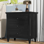 Mid-Century Modern Nightstand, Wooden Lockers with Metal Handle 3 Drawers, Entry Side Table with Solid Wood Legs
