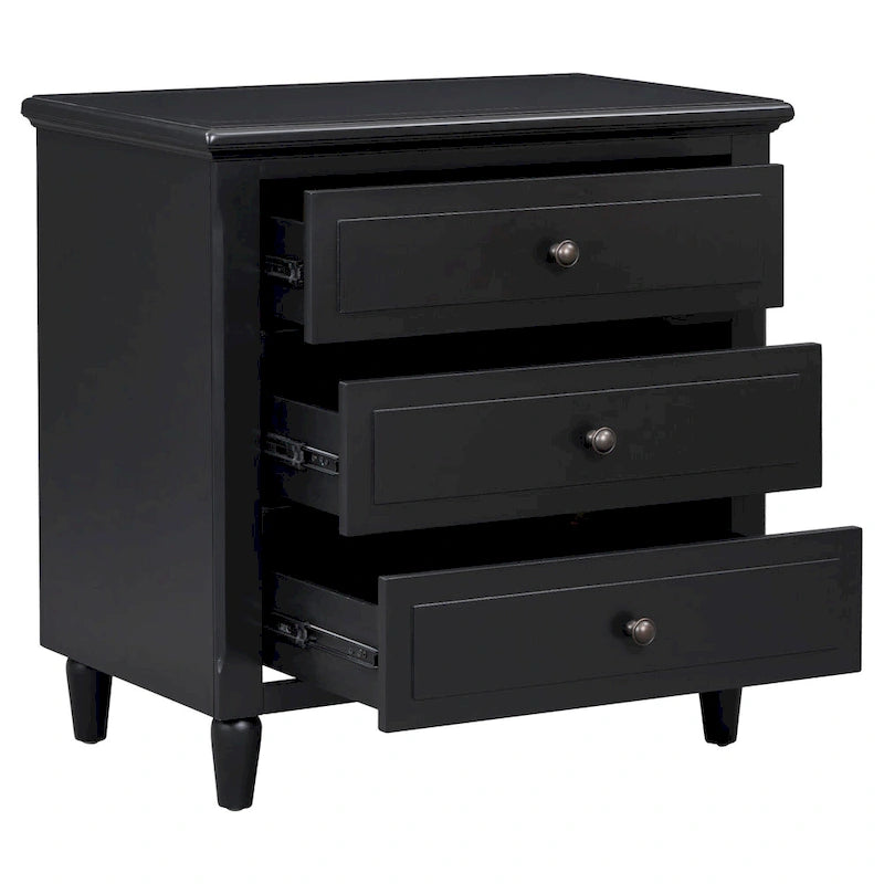 Mid-Century Modern Nightstand, Wooden Lockers with Metal Handle 3 Drawers, Entry Side Table with Solid Wood Legs