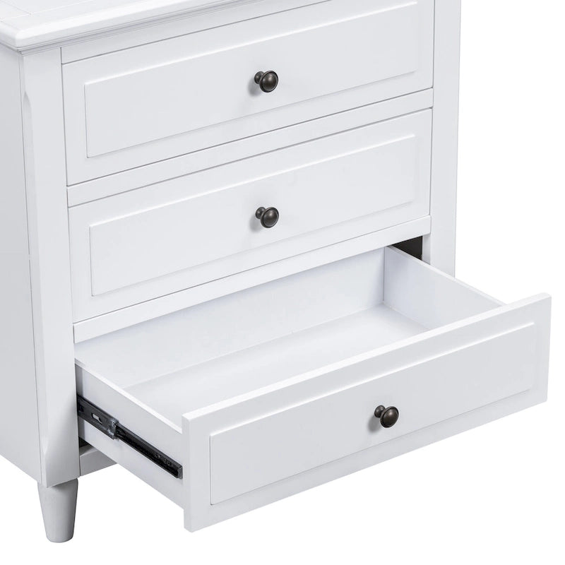Mid-Century Modern Nightstand, Wooden Lockers with Metal Handle 3 Drawers, Entry Side Table with Solid Wood Legs