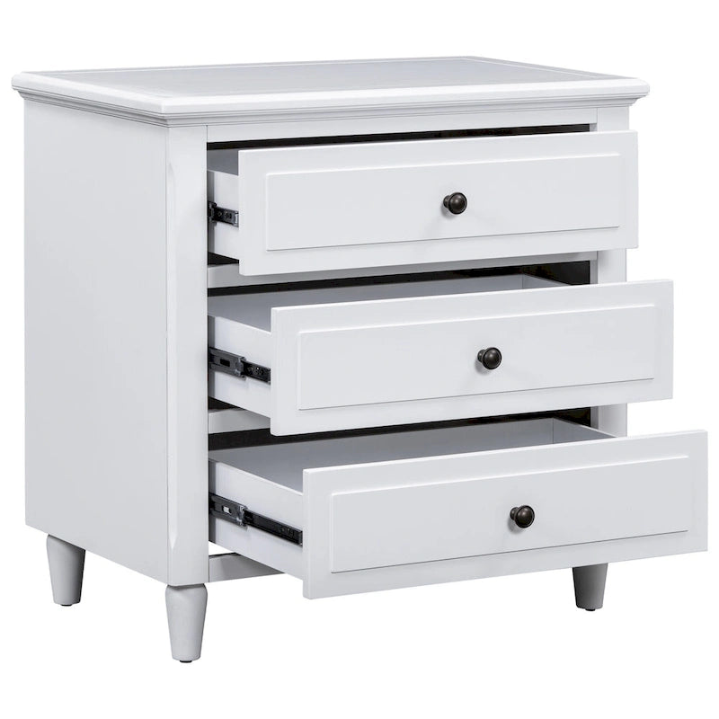 Mid-Century Modern Nightstand, Wooden Lockers with Metal Handle 3 Drawers, Entry Side Table with Solid Wood Legs