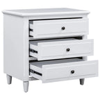 Mid-Century Modern Nightstand, Wooden Lockers with Metal Handle 3 Drawers, Entry Side Table with Solid Wood Legs