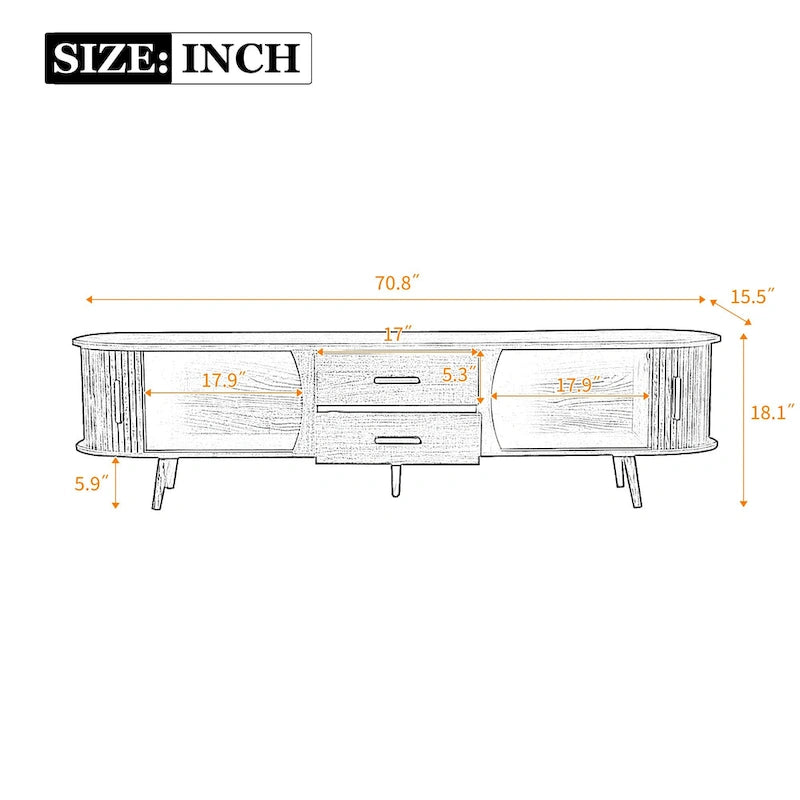 Mid-Century Modern TV Stand for 80 TV, Entertainment Center with Storage Media Console Table with 2 Drawers