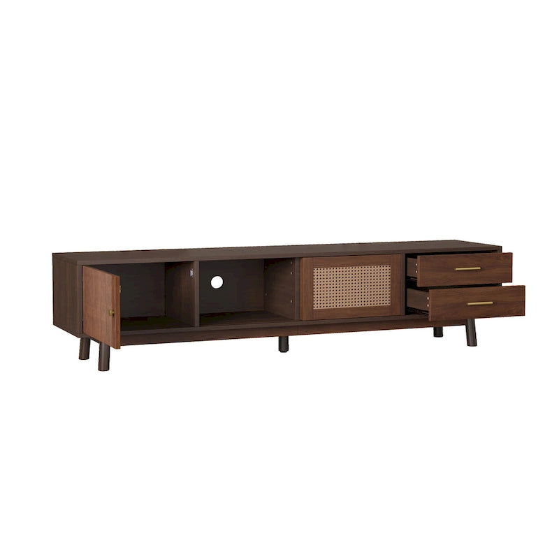 Mid-Century Modern TV Stand for 80 TV, Entertainment Center with Storage Media Console Table with 2 Drawers