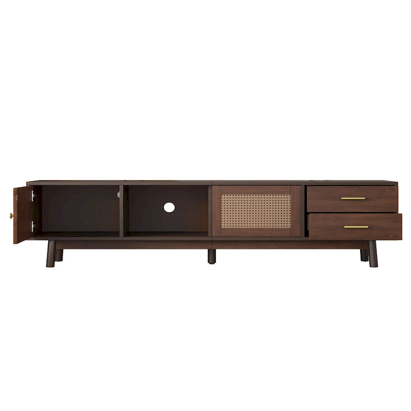 Mid-Century Modern TV Stand for 80 TV, Entertainment Center with Storage Media Console Table with 2 Drawers