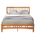 Oak Queen Platform Bed with Headboard, Solid Wood, For 2