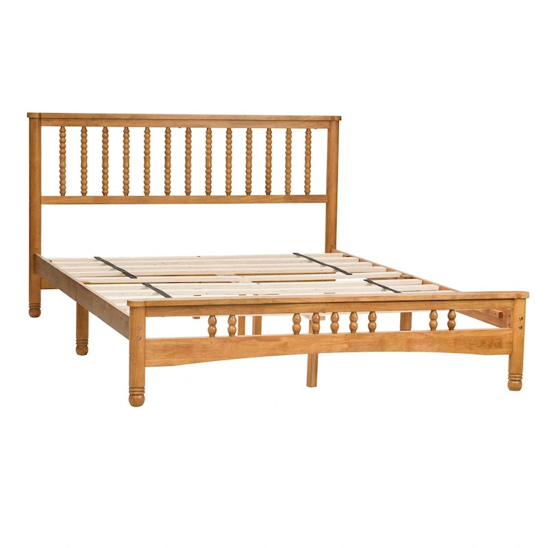 Oak Queen Platform Bed with Headboard, Solid Wood, For 2