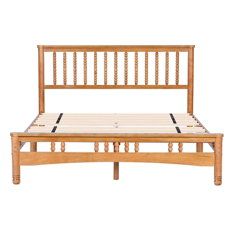 Oak Queen Platform Bed with Headboard, Solid Wood, For 2